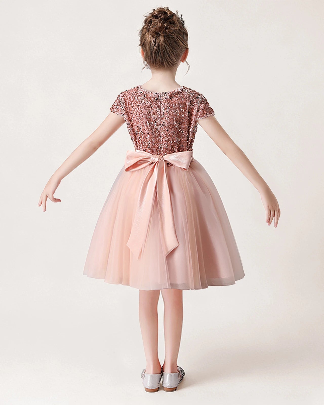 Blush Pink Back Short Sequin Flower Girl Dress