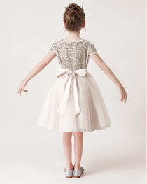 Champagne Back Short Sequin Flower Girl Dress