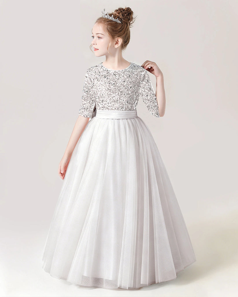 White Tulle A-line Flower Girl Dress Side View