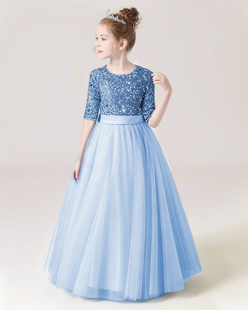 Sky Blue Tulle A-line Flower Girl Dress Side View