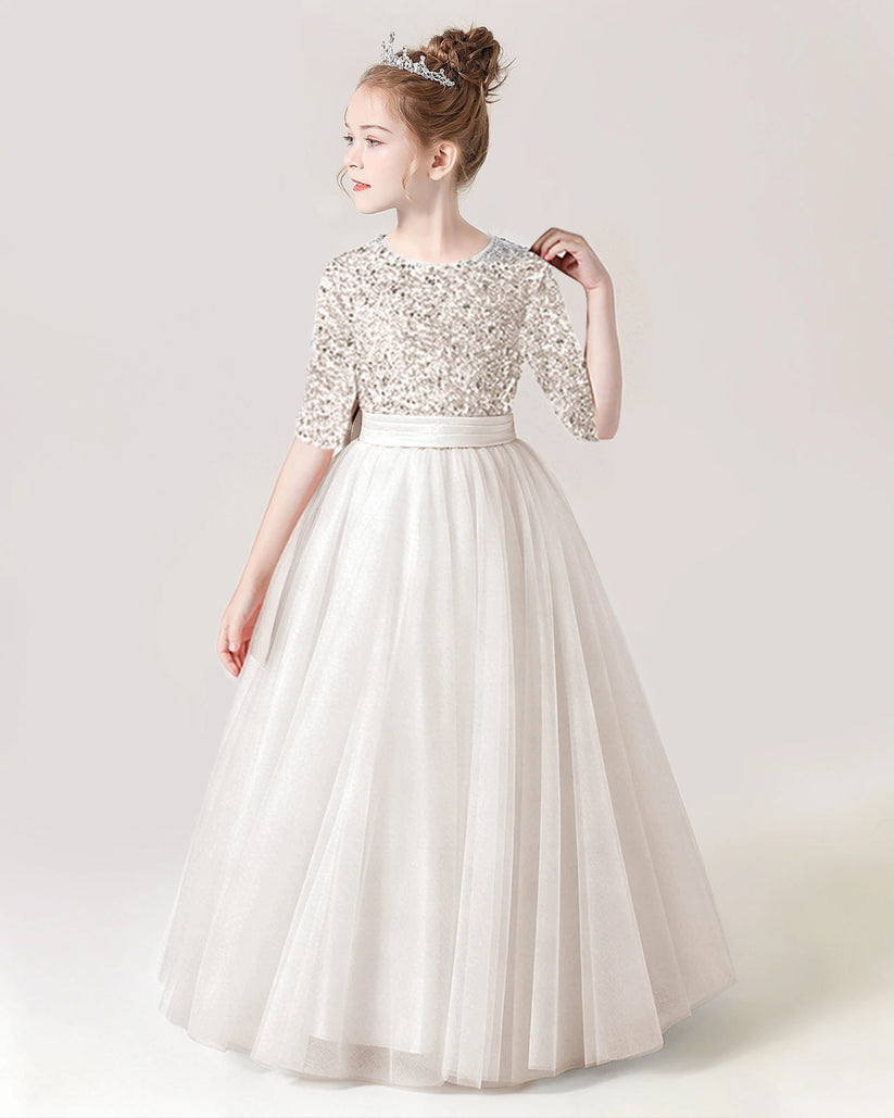 Ivory Tulle A-line Flower Girl Dress Side View