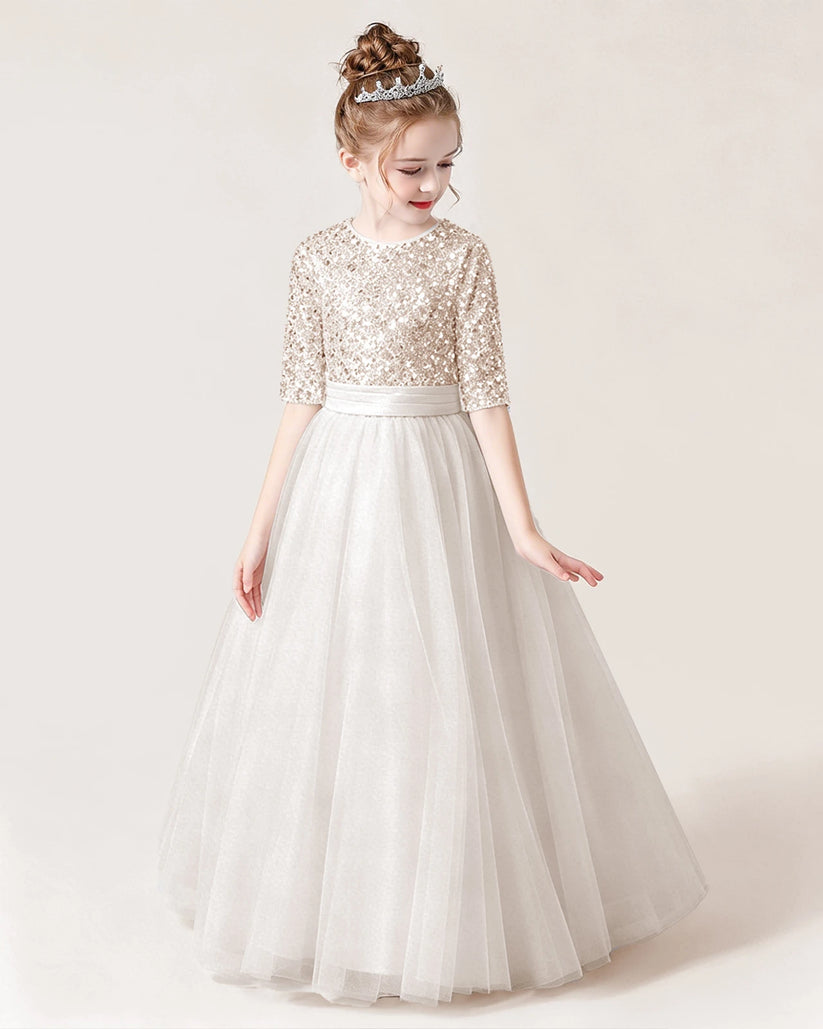 Ivory Tulle A-line Flower Girl Dress Front View