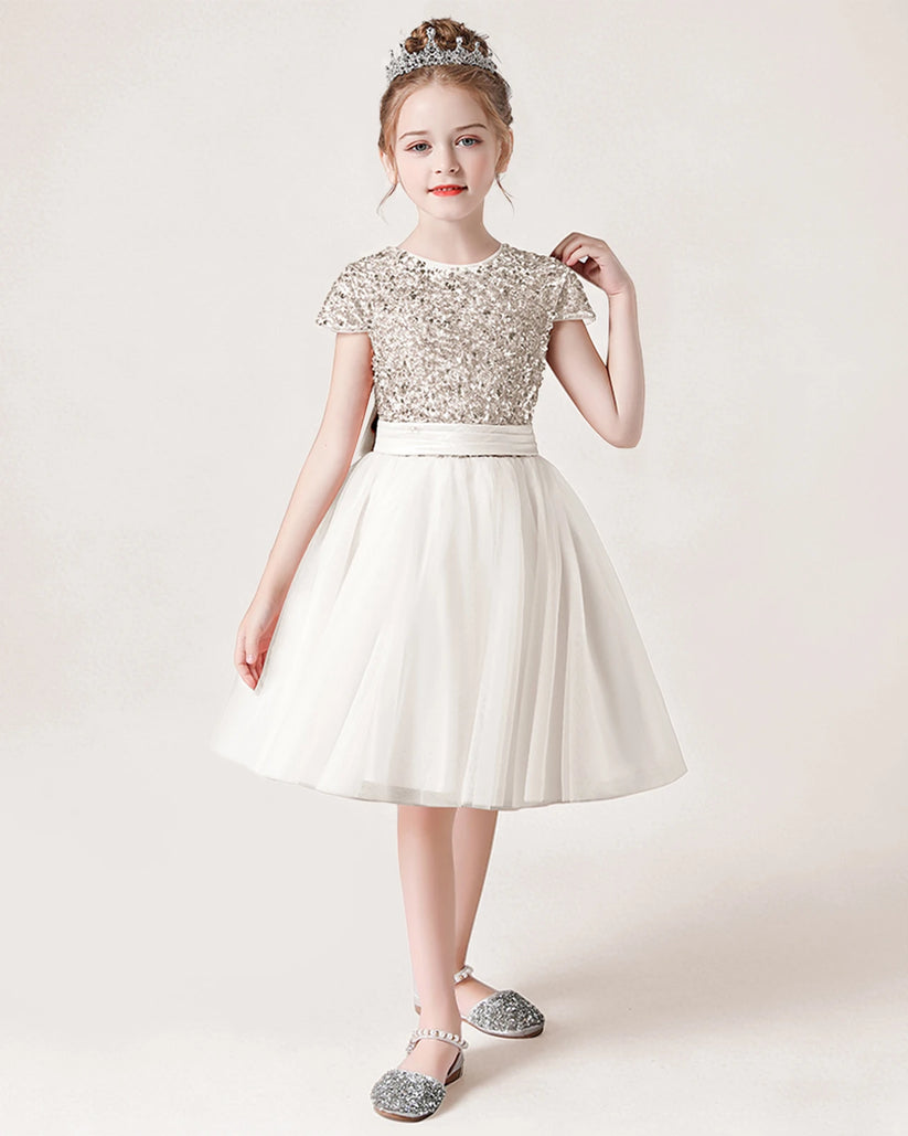 Ivory Tulle A-line Girls Formal Dress Front View