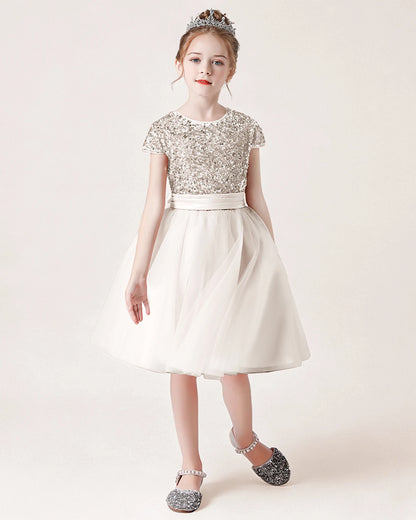  Ivory Tulle A-line Girls Formal Dress Front View