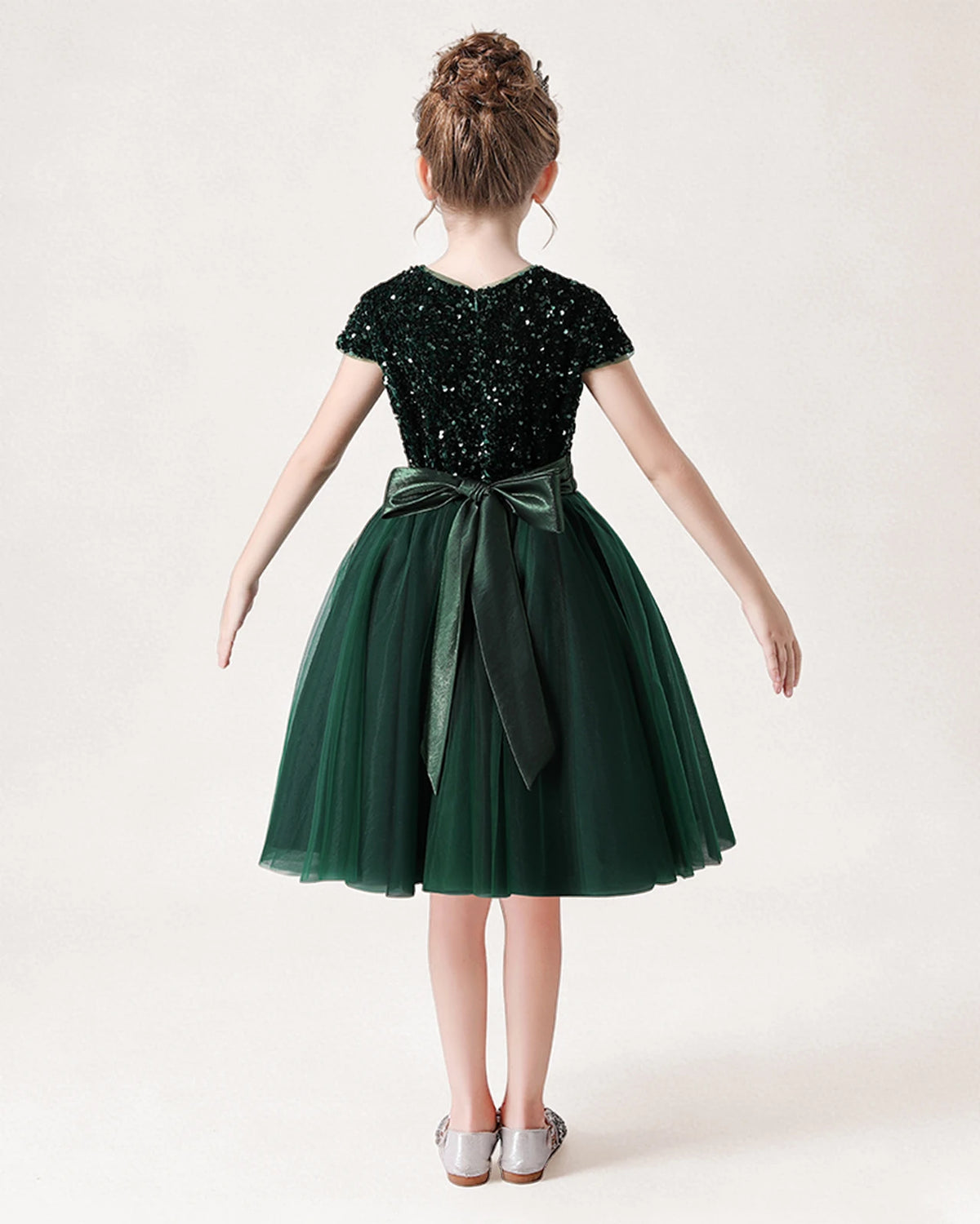 Dark Green Tulle A-line Girls Formal Dress Back View