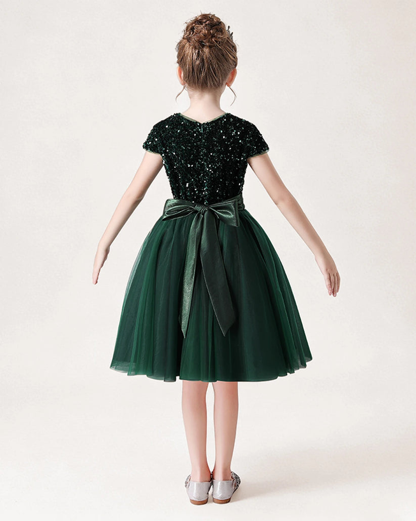 Dark Green Tulle A-line Girls Formal Dress Back View