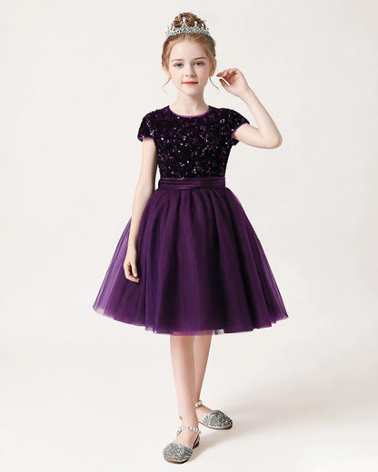 Purple Tulle A-line Girls Formal Dress Front View