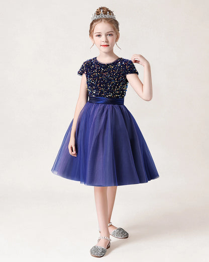Blue Tulle A-line Girls Formal Dress Front View