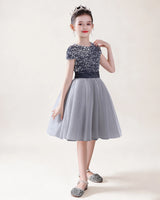 Silver Tulle A-line Girls Formal Dress Front View