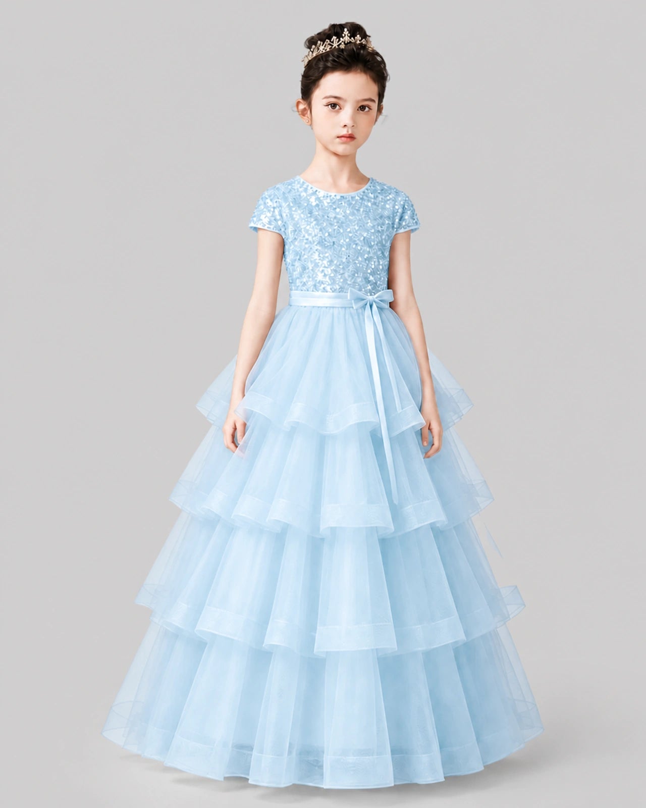 Baby Blue Tulle Ball Gown Pageant Dress Front View