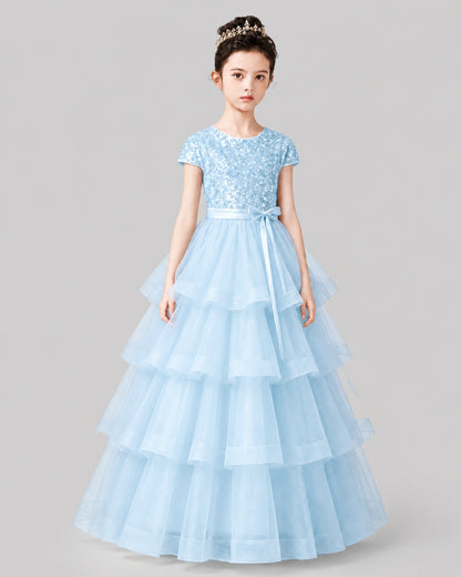 Baby Blue Tulle Ball Gown Pageant Dress Front View