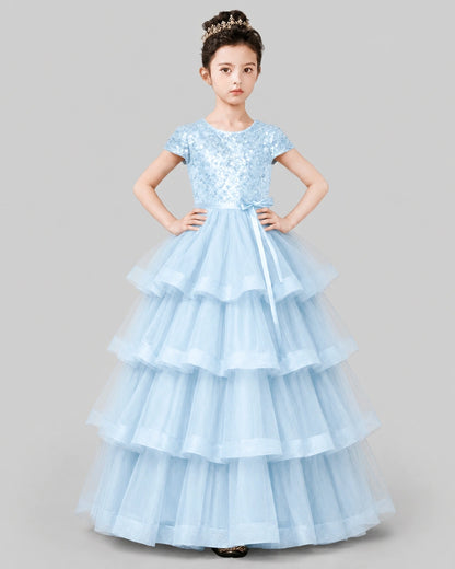 Baby Blue Tulle Ball Gown Pageant Dress Front View