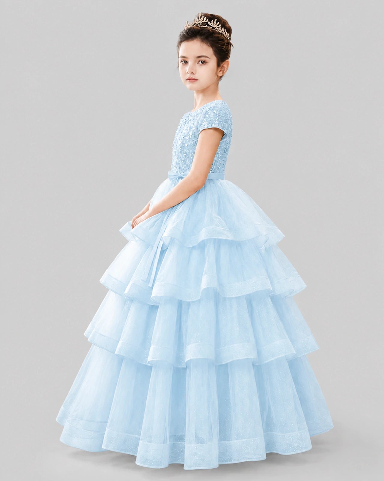 Baby Blue Tulle Ball Gown Pageant Dress Side View