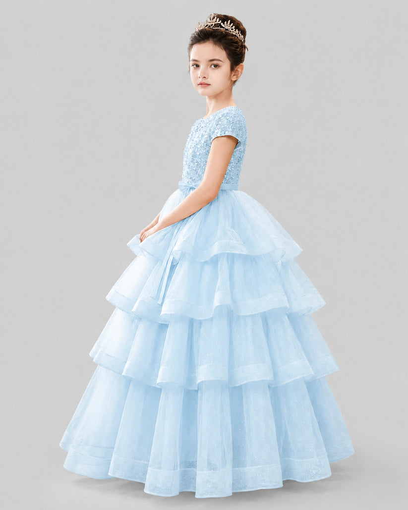 Baby Blue Tulle Ball Gown Pageant Dress Side View