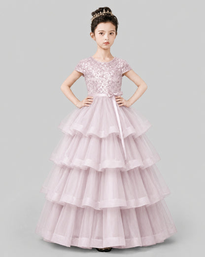 Blush Pink Tulle Ball Gown Pageant Dress Front View