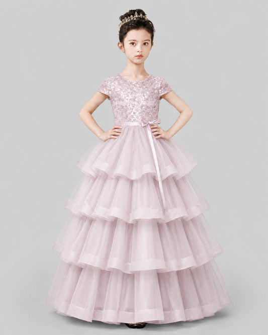 Blush Pink Tulle Ball Gown Pageant Dress Front View