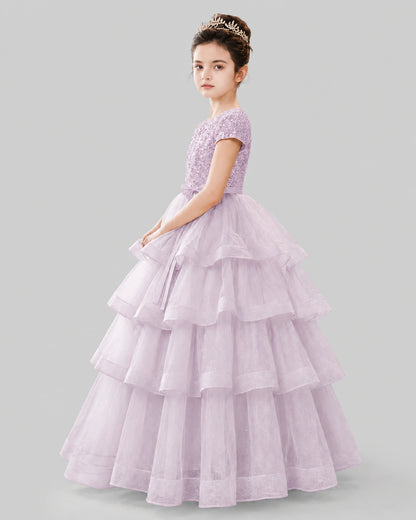 Blush Pink Tulle Ball Gown Pageant Dress Side View