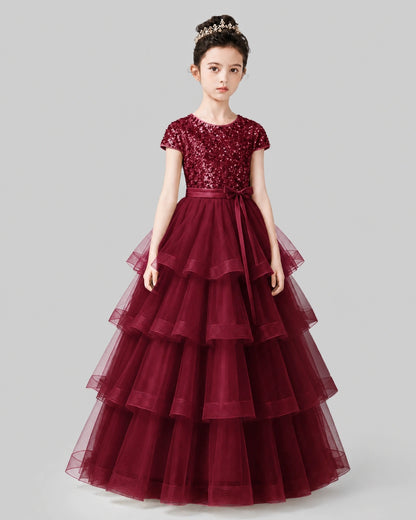 Burgundy Tulle A-line Pageant Dress Front View