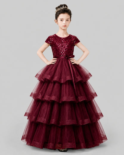 Burgundy Tulle A-line Pageant Dress Front View
