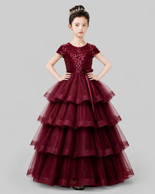 Burgundy Tulle A-line Pageant Dress Front View