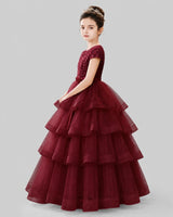 Burgundy Tulle Ball Gown Pageant Dress Side View