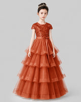Burnt Orange Tulle Ball Gown Pageant Dress Front View