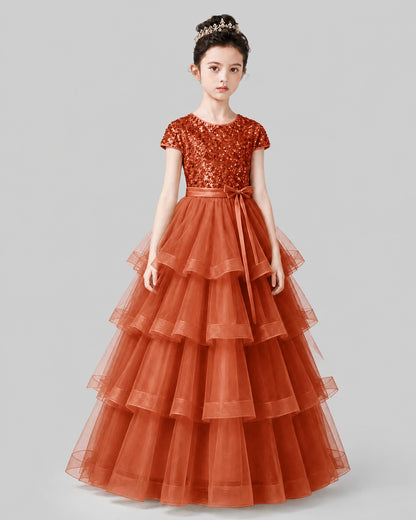 Burnt Orange Tulle Ball Gown Pageant Dress Front View