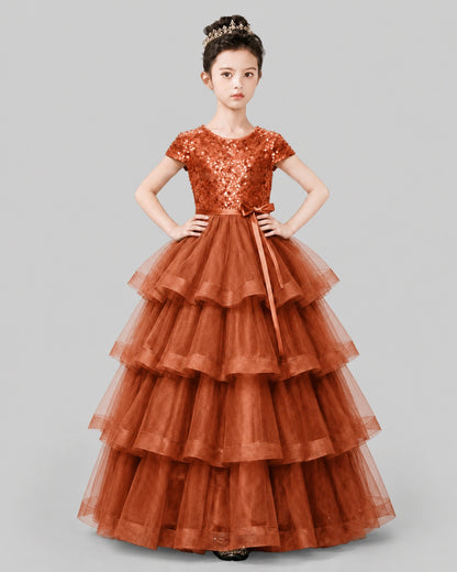 Burnt Orange Tulle Ball Gown Pageant Dress Front View