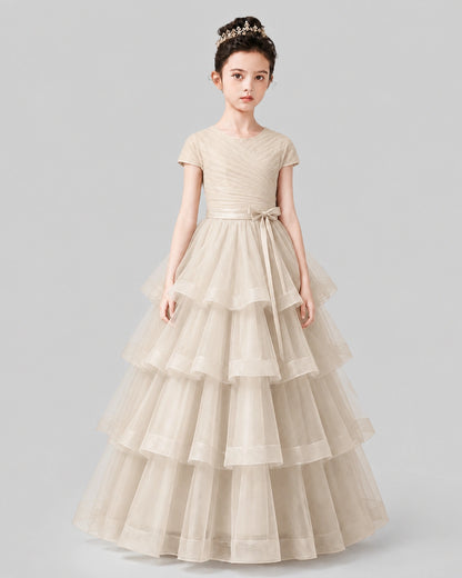 Champagne Tulle Ball Gown Pageant Dress Front View