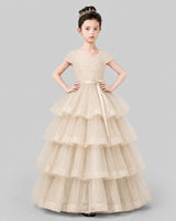 Champagne Tulle Ball Gown Pageant Dress Front View