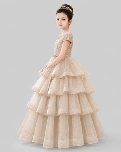 Champagne Tulle Ball Gown Pageant Dress Side View