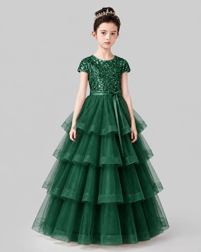 Dark Green Tulle Ball Gown Pageant Dress Front View