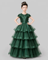 Dark Green Tulle Ball Gown Pageant Dress Front View
