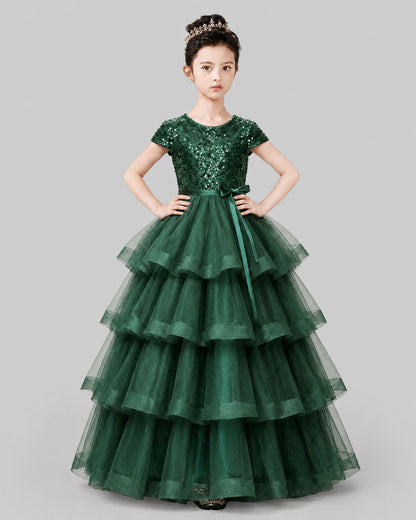 Dark Green Tulle Ball Gown Pageant Dress Front View