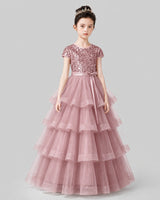 Dusty Rose Tulle Ball Gown Pageant Dress Front View