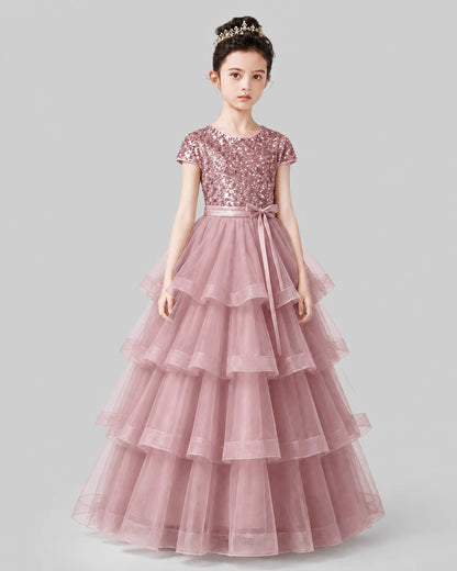 Dusty Rose Tulle Ball Gown Pageant Dress Front View