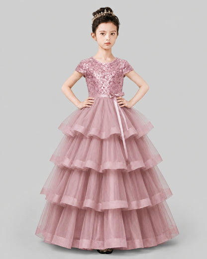 Dusty Rose Tulle Ball Gown Pageant Dress Front View