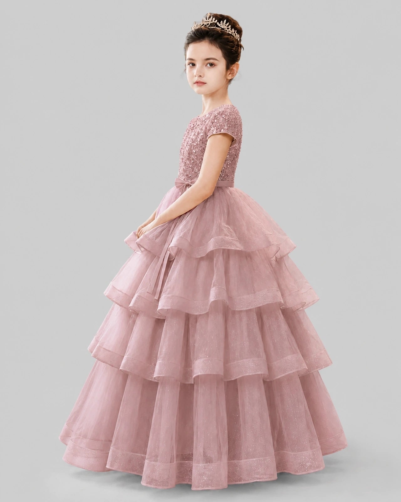 Dusty Rose Tulle Ball Gown Pageant Dress Side View
