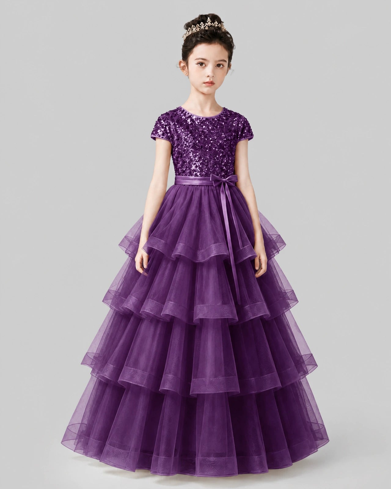 Grape Tulle Ball Gown Pageant Dress Front View
