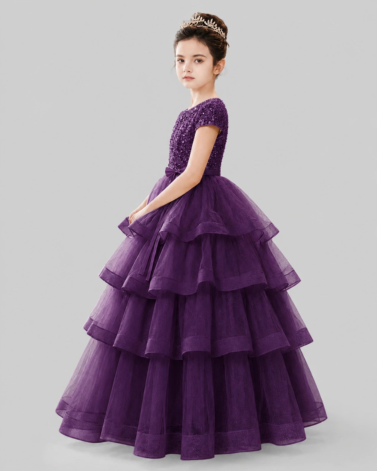 Dideyttawl Pageant Dress with Sequin Bodice and Tiered Tulle Ball Gown Skirt Image secondaire du produit