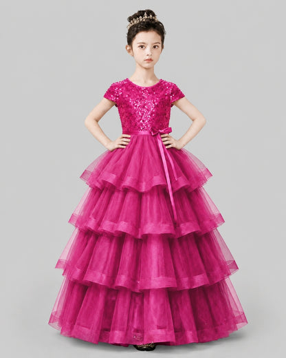 Hot Pink Tulle Ball Gown Pageant Dress Front View