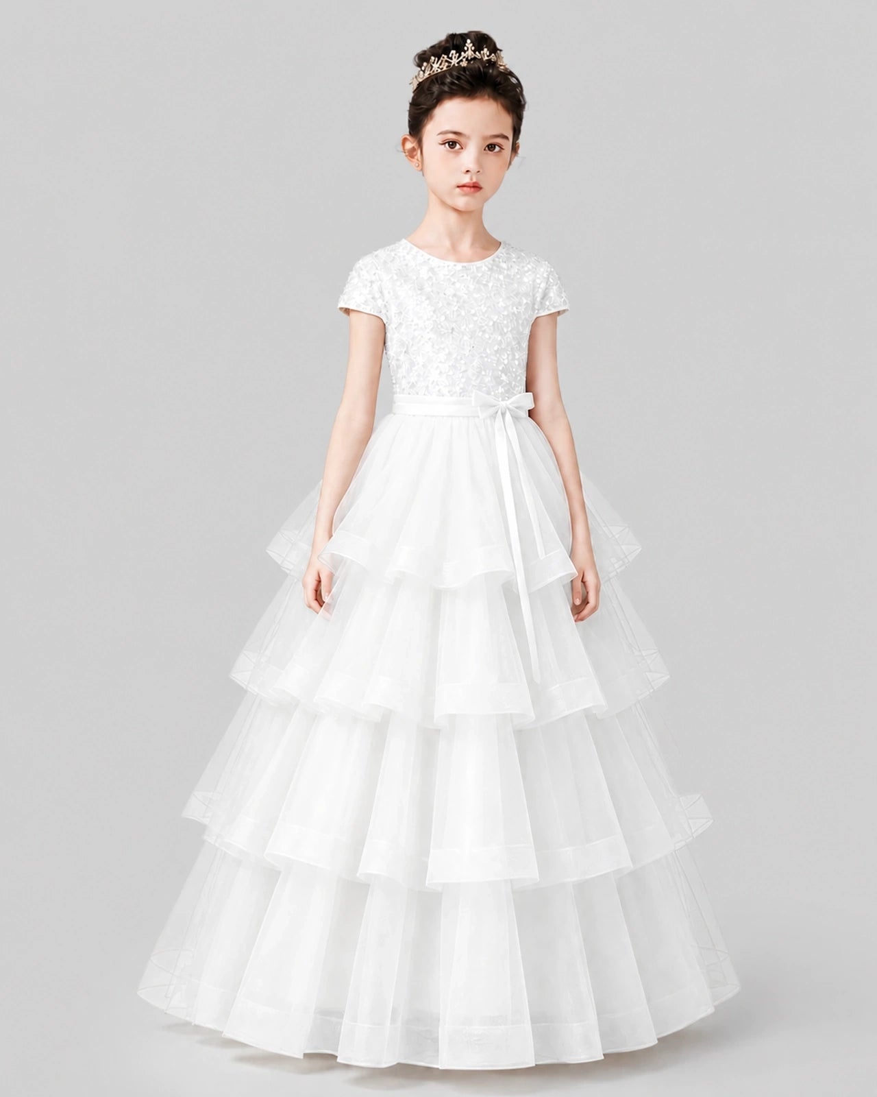 Ivory Tulle Ball Gown Pageant Dress Front View