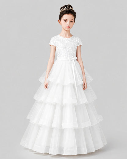 Ivory Tulle Ball Gown Pageant Dress Front View