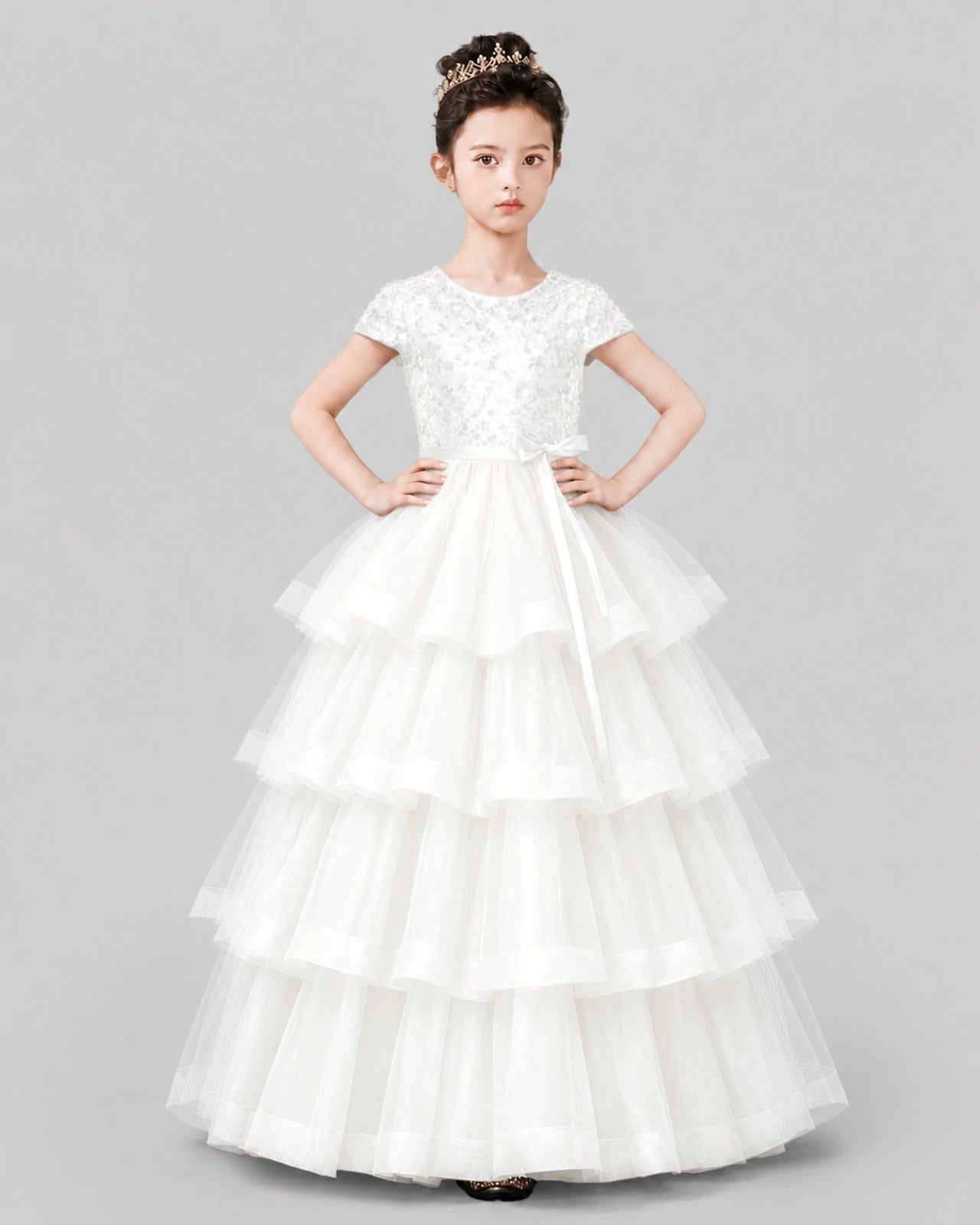 Ivory Tulle Ball Gown Pageant Dress Front View