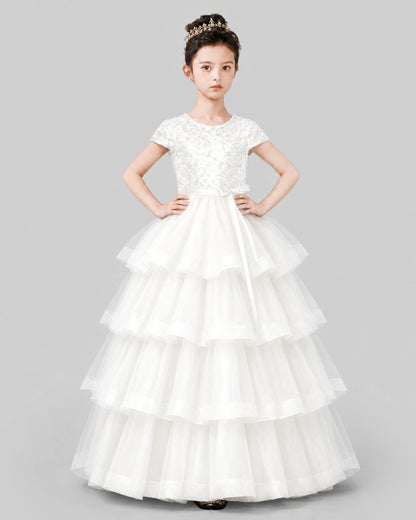 Ivory Tulle Ball Gown Pageant Dress Front View