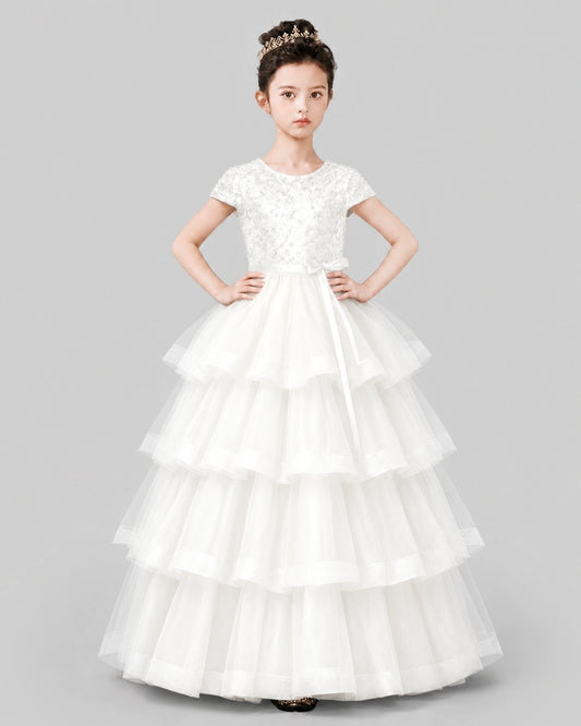 Ivory Tulle Ball Gown Pageant Dress Front View
