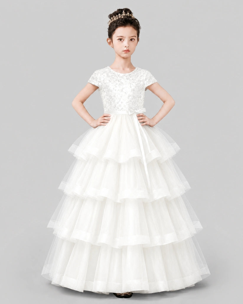Ivory Tulle Ball Gown Pageant Dress Front View