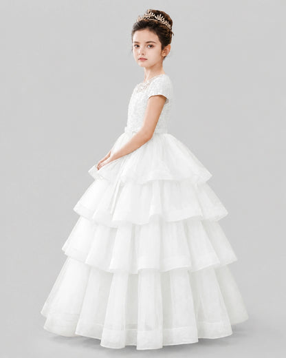 Ivory Tulle Ball Gown Pageant Dress Side View