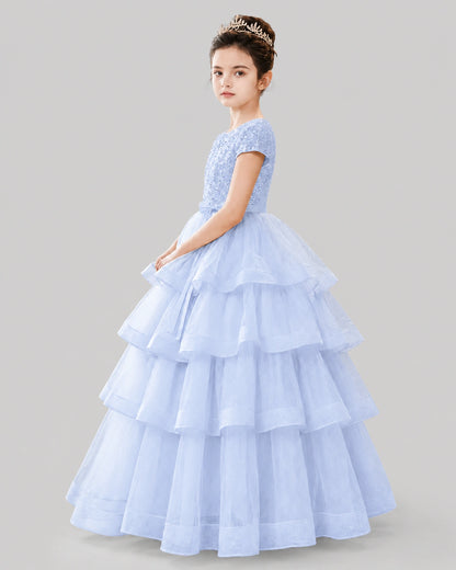 Lavender Tulle Ball Gown Pageant Dress Side View