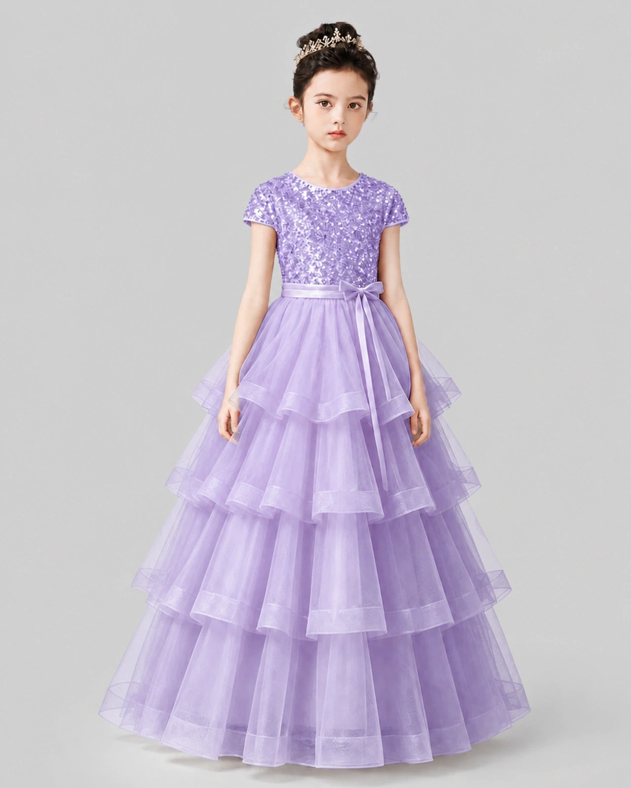 Lilac Tulle Ball Gown Pageant Dress Front View